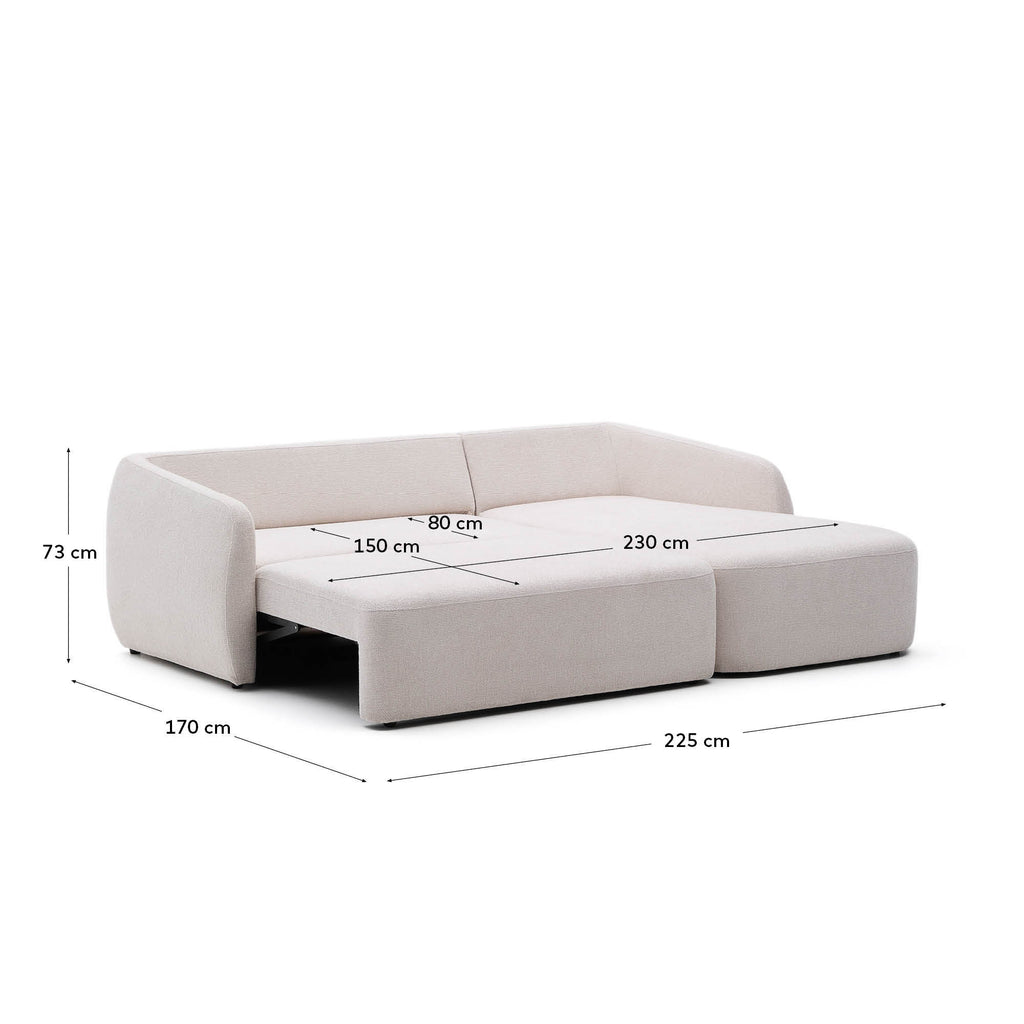 Laira 3-seater sofa bed with right chaise longue in ecru chenille 246cm FSC Mix Credit