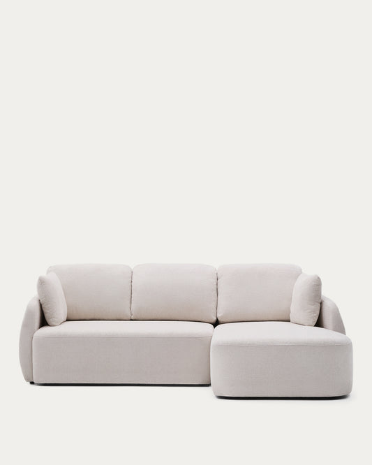 Laira 3-seater sofa bed with right chaise longue in ecru chenille 246cm FSC Mix Credit