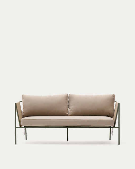 Zivia outdoor 3-seater sofa in ecru rope cord and green galvanised steel 178cm