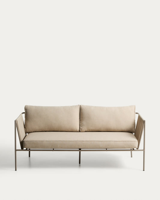 Zivia 2-seater outdoor sofa in ecru rope cord and taupe galvanised steel 178cm