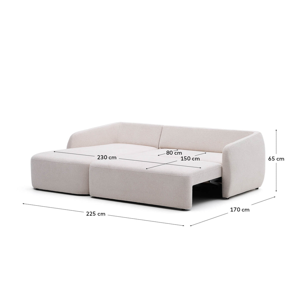 Laira 3-seater sofa bed with left chaise longue in ecru chenille 246cm FSC Mix Credit