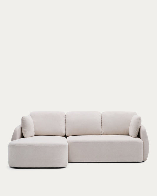 Laira 3-seater sofa bed with left chaise longue in ecru chenille 246cm FSC Mix Credit