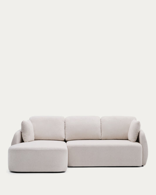 Laira 3-seater sofa bed with left chaise longue in ecru chenille 246cm FSC Mix Credit