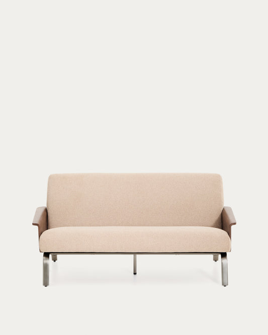 Amsen light brown 2-seater sofa in walnut plywood with brushed stainless steel legs 150cm FSC 100%
