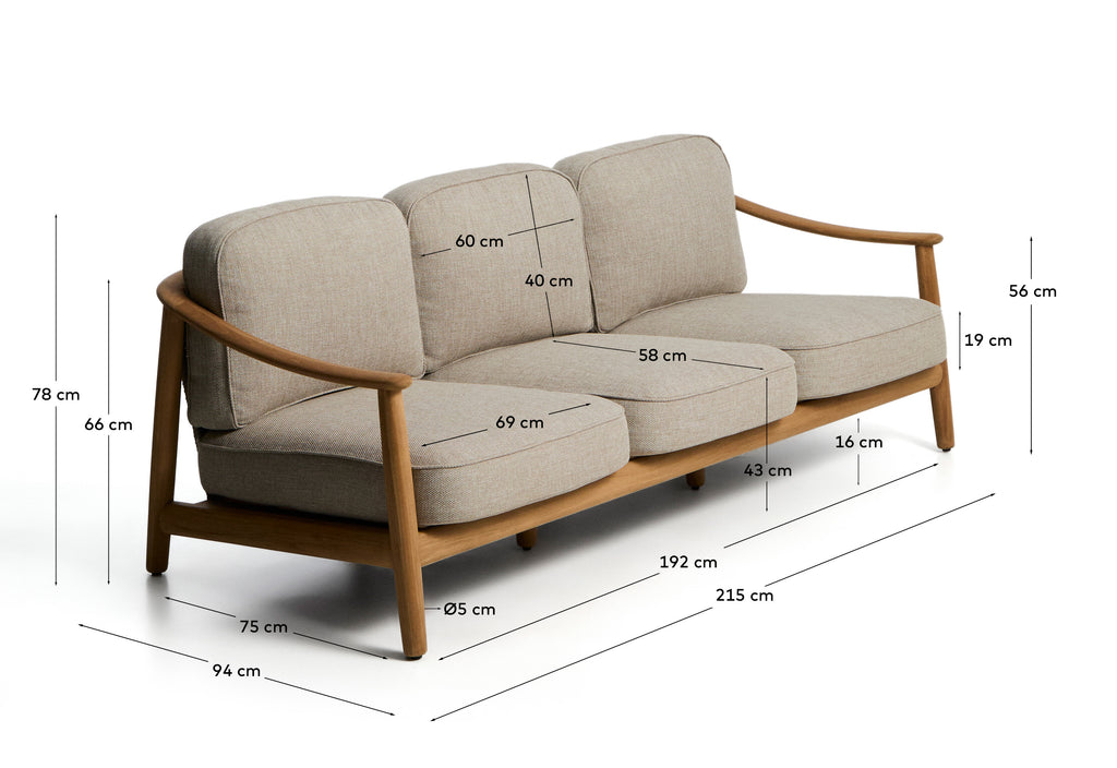 Elunda 3-seater outdoor sofa in solid teak wood FSC 100% 215cm