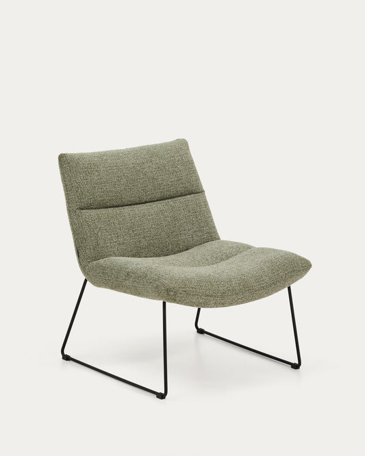 Asen green chenille armchair with black steel legs FSC 100%