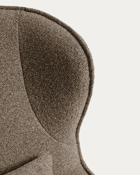 Sorile swivel armchair in brown chenille and steel with black finish FSC 100%