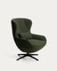 Sorile swivel armchair in dark green chenille and steel with black finish FSC 100%