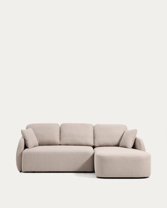 Laira 3-seater sofa bed with right chaise longue in beige chenille 246cm FSC Mix Credit
