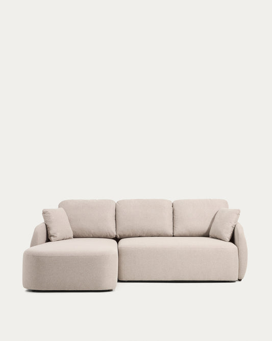 Laira 3-seater sofa bed with left chaise longue in beige chenille 246cm FSC Mix Credit