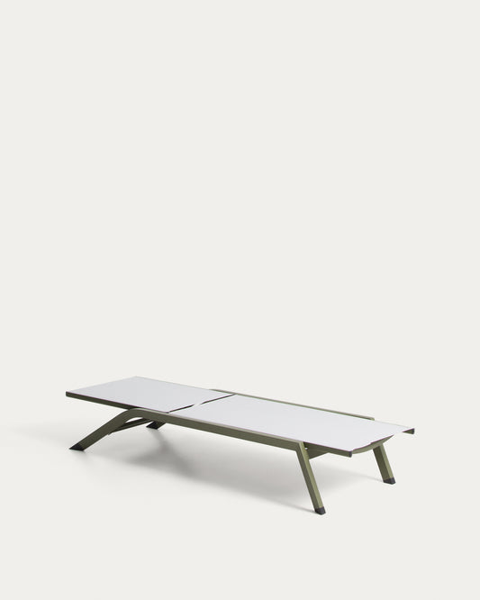 Stackable Capraia sun lounger in green aluminium with beige texteline