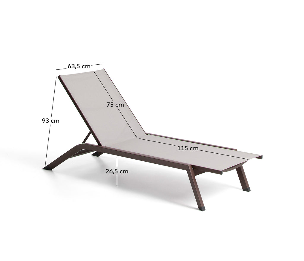 Stackable Capraia sun lounger in brown aluminium with light brown texteline