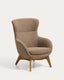 Adiran armchair in light brown thick chenille with solid oak wood legs with a natural finish