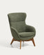 Adiran armchair in moss green thick chenille with solid oak wood legs with a natural finish