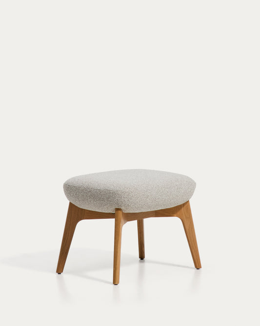 Adiran footrest in beige thick chenille with solid oak wood legs with a natural finish