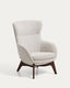 Adiran armchair in beige thick chenille with solid oak wood legs with a walnut finish
