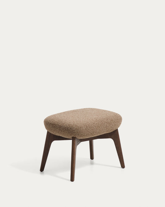 Adiran footrest in light brown thick chenille with solid oak wood legs with a walnut finish