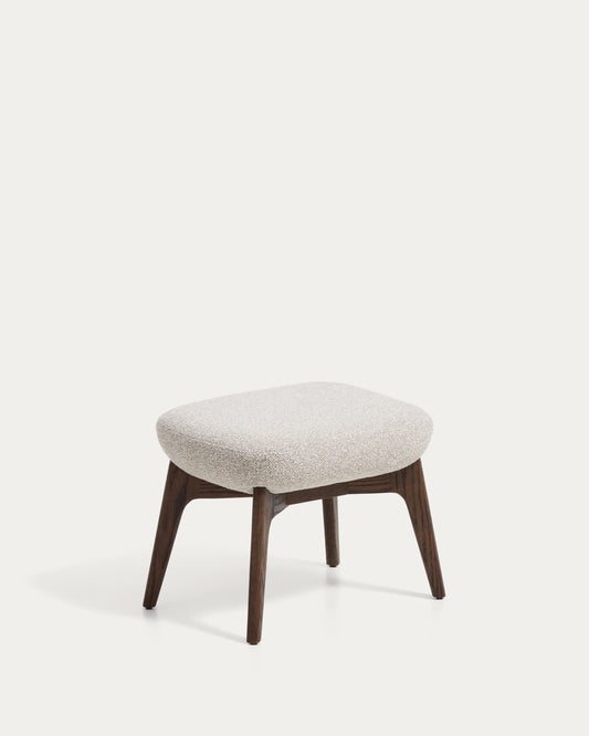 Adiran footrest in beige thick chenille with solid oak wood legs with a walnut finish