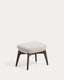 Adiran footrest in beige thick chenille with solid oak wood legs with a walnut finish