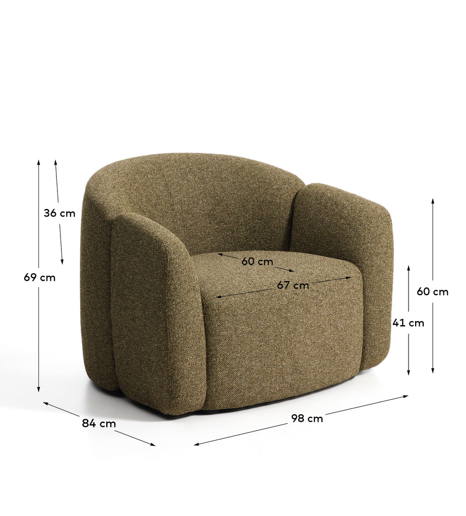 Corvena armchair in olive green chenille FSC Mix Credit 98 cm
