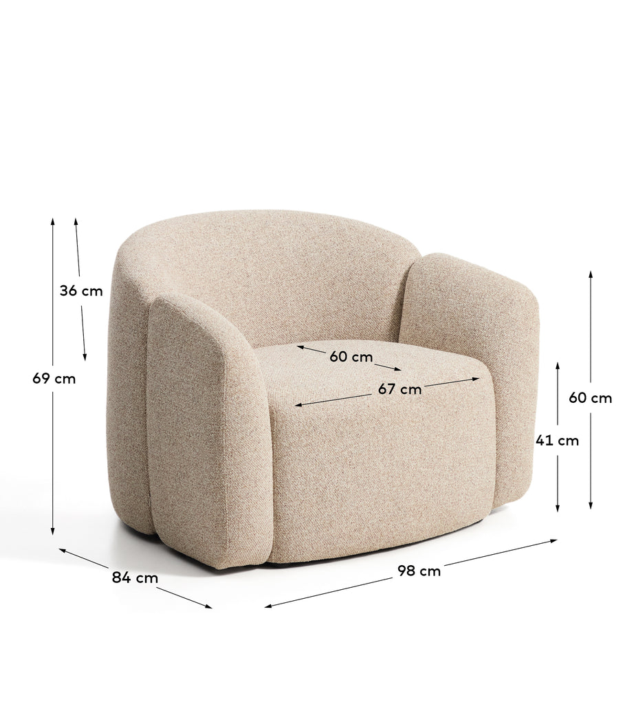 Corvena armchair in beige chenille FSC Mix Credit 98 cm