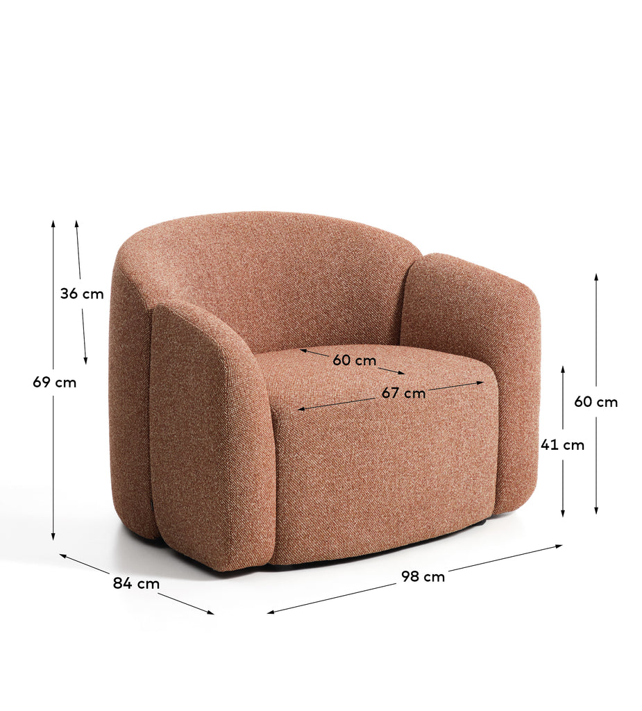 Corvena armchair in terracotta chenille FSC Mix Credit 98 cm