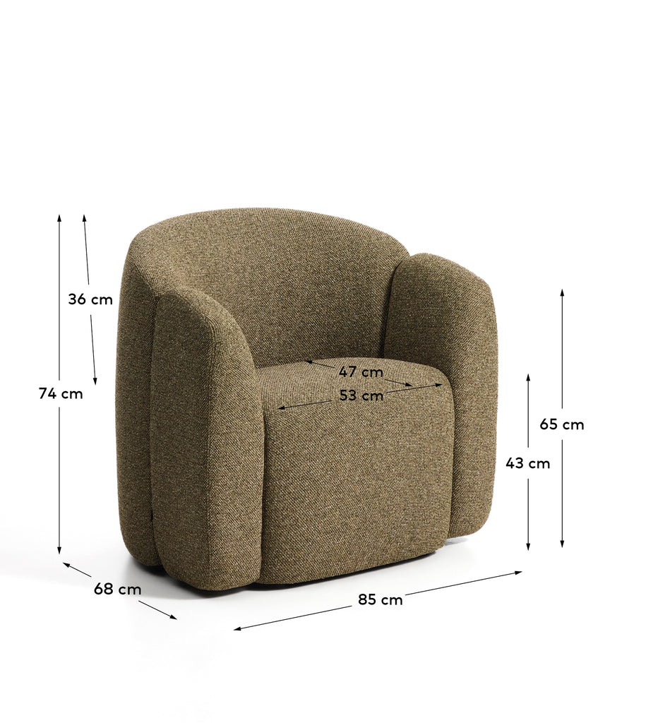 Corvena armchair in olive green chenille FSC Mix Credit 85 cm