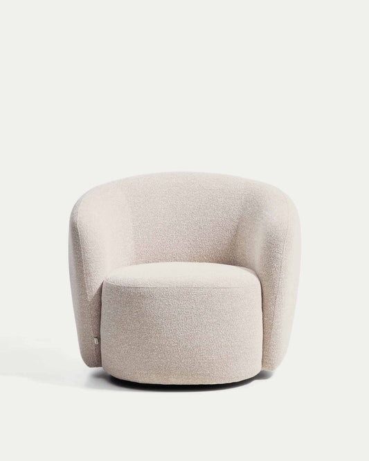 Odenia fire-retardant swivel armchair in beige micro bouclé