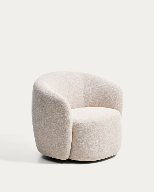 Odenia fire-retardant swivel armchair in beige micro bouclé