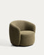 Odenia swivel armchair in olive green micro bouclé
