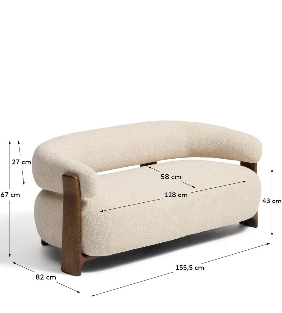 Granite 2-seater sofa in beige chenille with solid ash wood legs with walnut finish 155cm FSC 100%