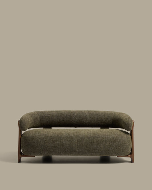 Granite 2-seater sofa in green chenille with solid ash wood legs with walnut finish 155cm FSC 100%