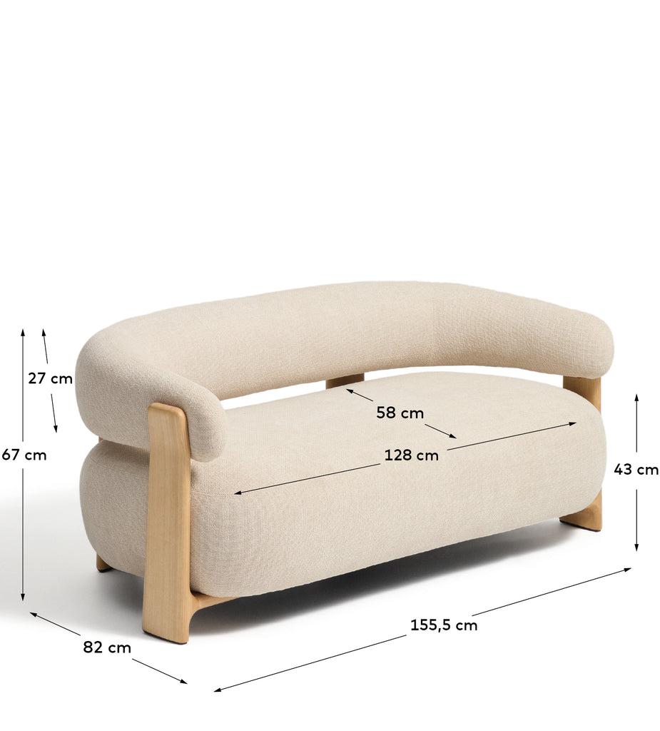 Granite 2-seater sofa in beige chenille with solid ash wood legs with natural finish 155cm FSC 100%