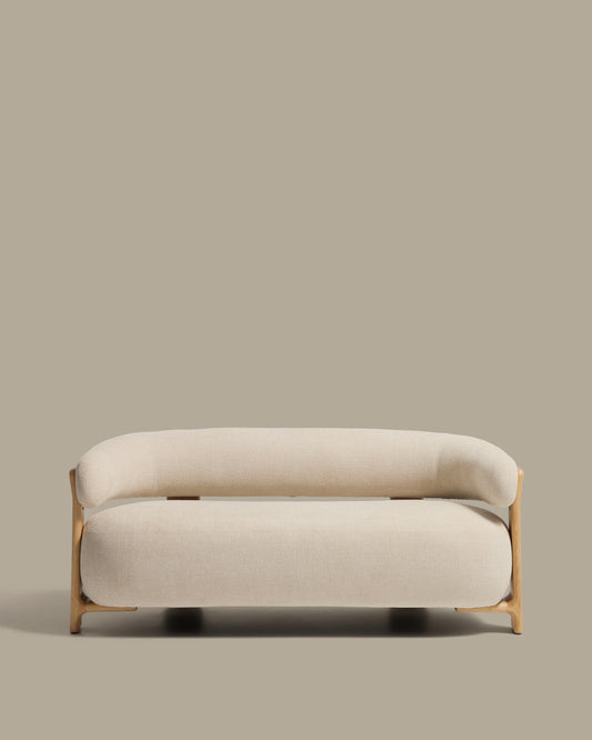 Granite 2-seater sofa in beige chenille with solid ash wood legs with natural finish 155cm FSC 100%