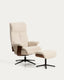 Toriel beige micro bouclé reclining swivel armchair with footrest and black-finish aluminium legs FSC 100%