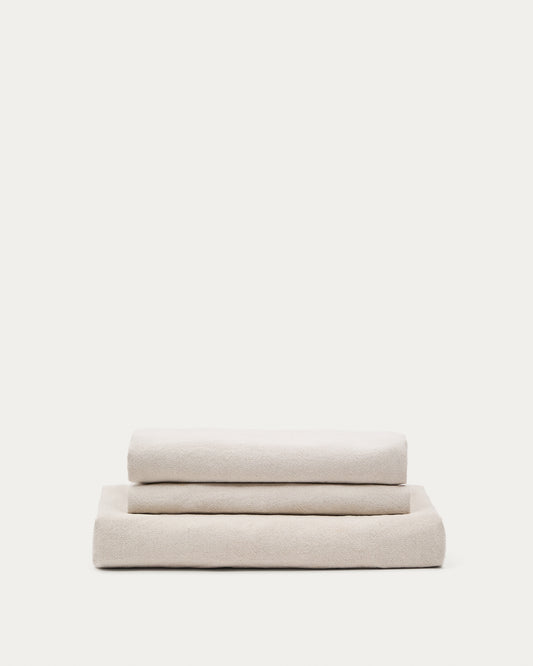 Zenira 3-seater sofa cover with cushions in beige cotton and linen 230cm