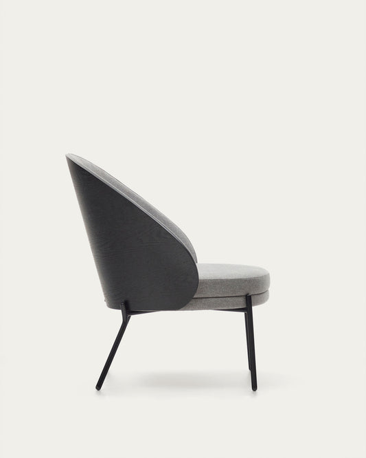 Eamy light grey armchair in an ash wood veneer with a black finish and black metal