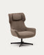 Zalina swivel armchair in light brown chenille and steel with black finish FSC 100%