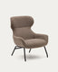 Belina chenille armchair in light brown and steel with black finish FSC 100%