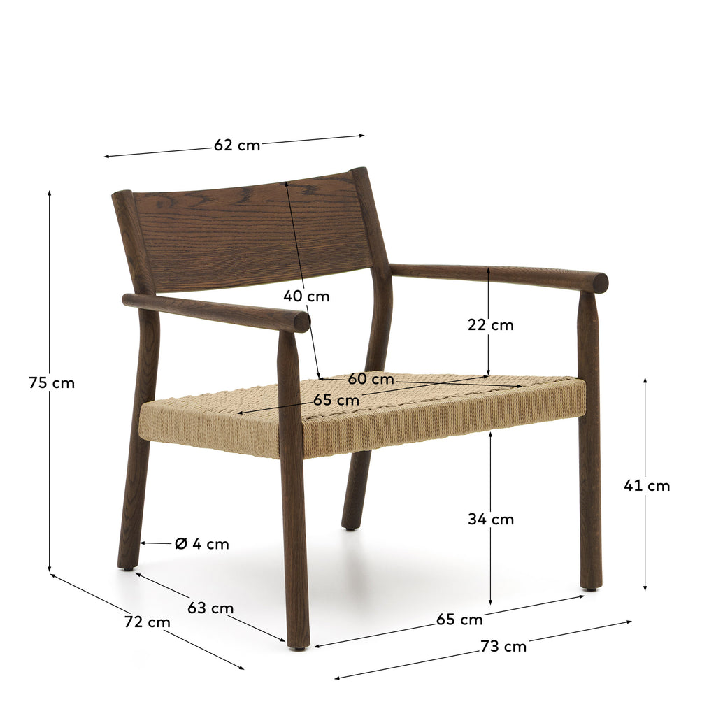 Yalia armchair in solid oak with a walnut finish and paper rope seat FSC 100%