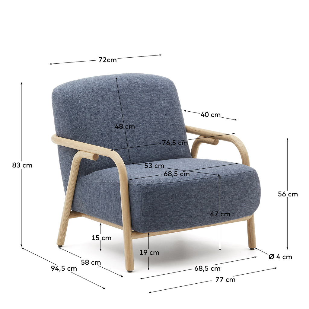 Sylo blue armchair made from solid ash wood, FSC 100%