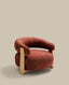 Granite fire-retardant armchair in terracotta chenille and solid ash wood with natural-coloured finish FSC 100%