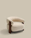 Granite fire-retardant armchair in beige chenille and solid ash wood with walnut-coloured finish FSC 100%