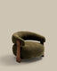 Granite fire-retardant armchair in green chenille and solid ash wood with walnut-coloured finish FSC 100%