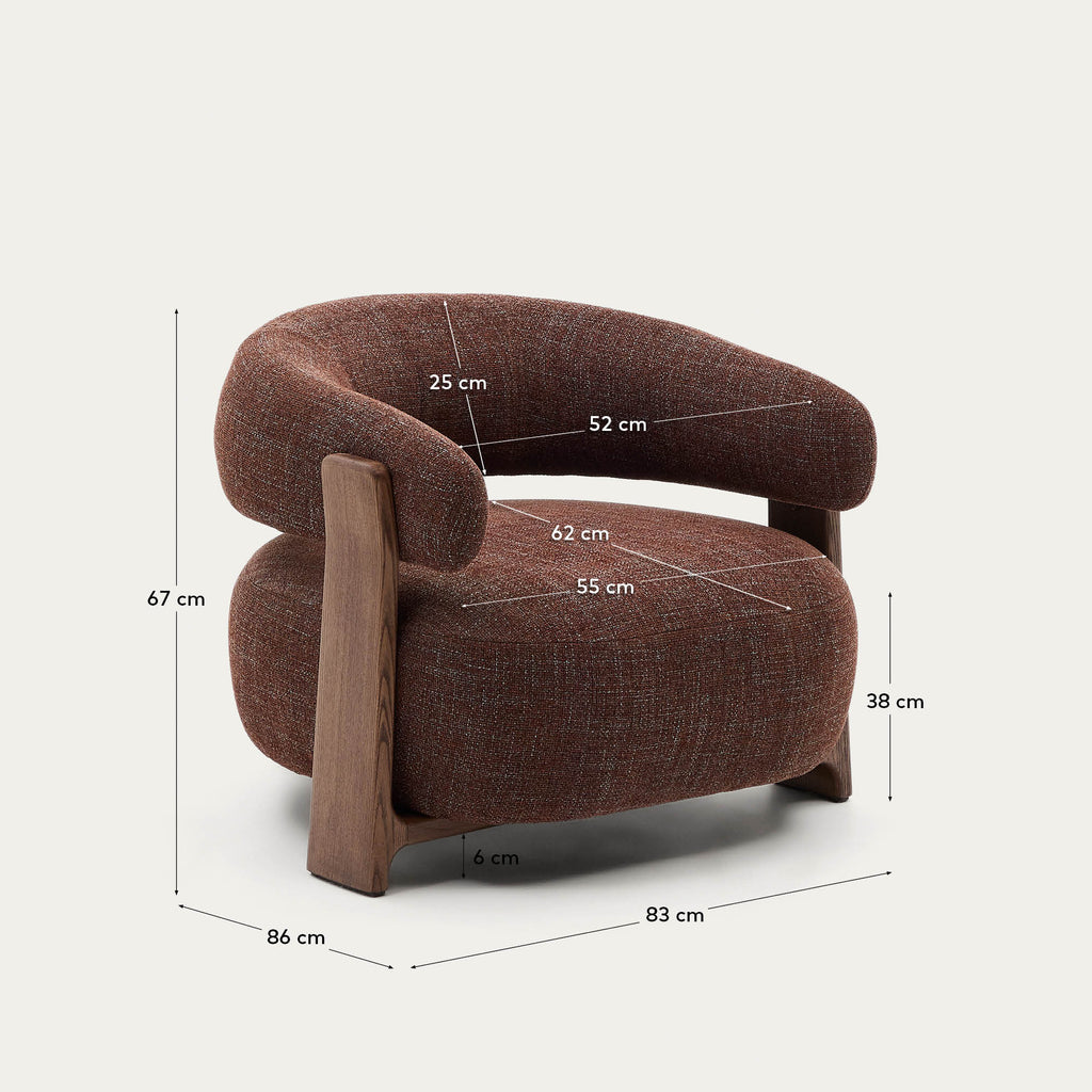 Granite brown chenille armchair with solid ash wood legs in a walnut finish FSC 100%