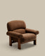 Nema armchair in taupe bouclé with solid ash wood legs in a walnut finish FSC 100%