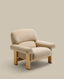 Nema armchair in beige chenille with solid ash wood legs in a natural finish FSC 100%
