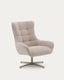 Teryl swivel beige chenille armchair with grey-finished metal, FSC 100%