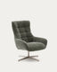 Teryl swivel green chenille armchair with grey-finished metal, FSC 100%