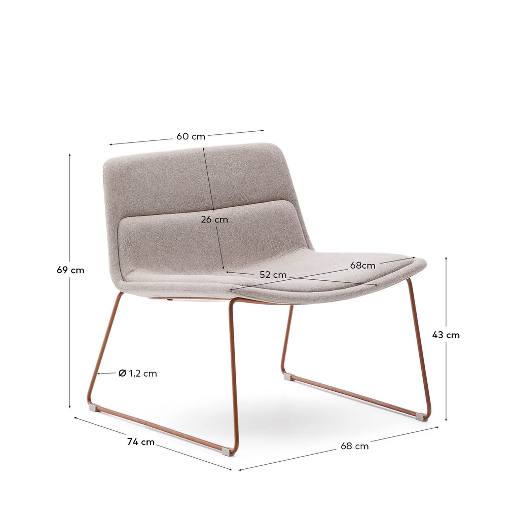 Zahara beige armchair with steel legs and FSC 100% terracotta finish
